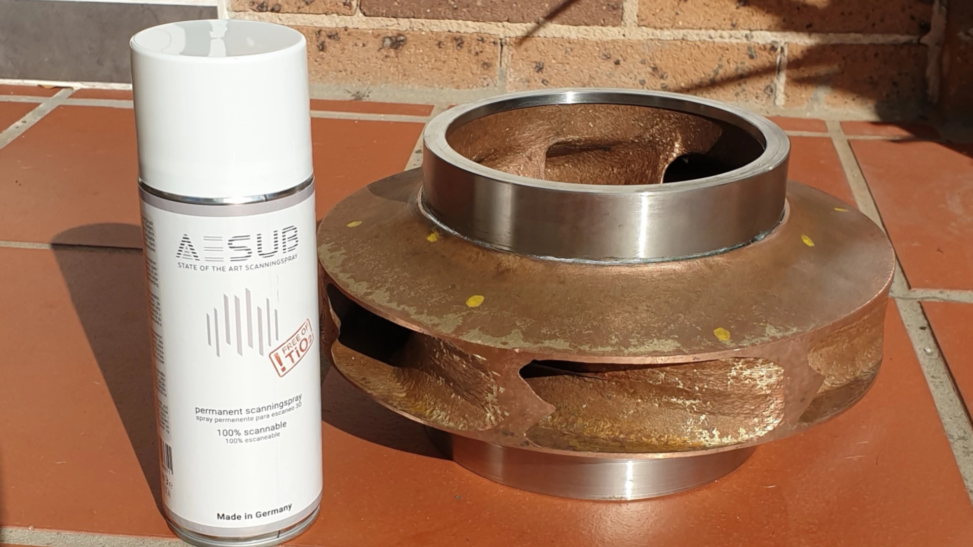 Water Turbine Next to 3D Scan Spray Can
